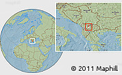 Savanna Style Location Map of Vrapcista, highlighted parent region, hill shading