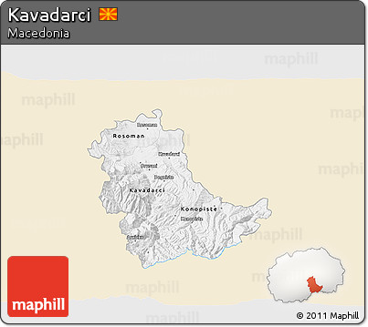 Classic Style 3D Map of Kavadarci, single color outside