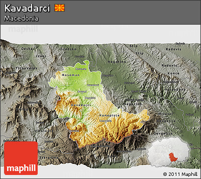 Physical 3D Map of Kavadarci, darken, semi-desaturated
