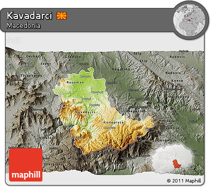 Physical 3D Map of Kavadarci, darken, semi-desaturated