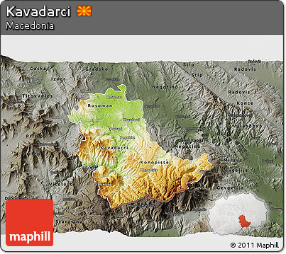 Physical 3D Map of Kavadarci, darken, semi-desaturated