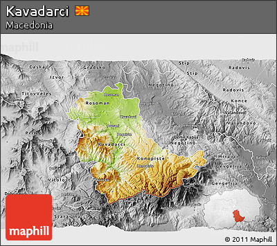 Physical 3D Map of Kavadarci, desaturated