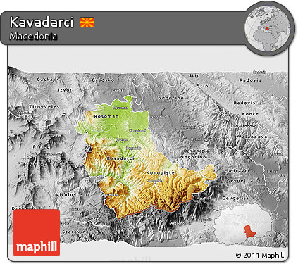 Physical 3D Map of Kavadarci, desaturated