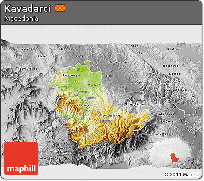 Physical 3D Map of Kavadarci, desaturated