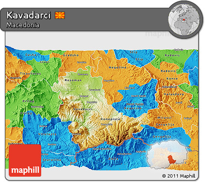 Physical 3D Map of Kavadarci, political outside