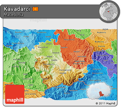 Physical 3D Map of Kavadarci, political shades outside
