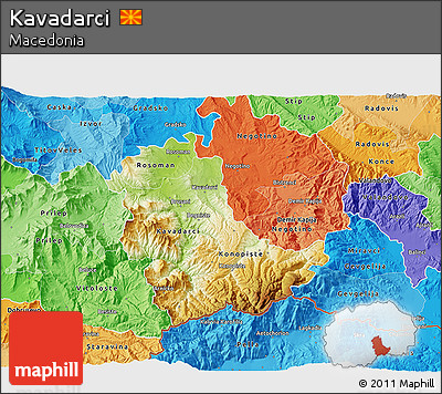 Physical 3D Map of Kavadarci, political shades outside