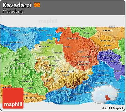 Physical 3D Map of Kavadarci, political shades outside