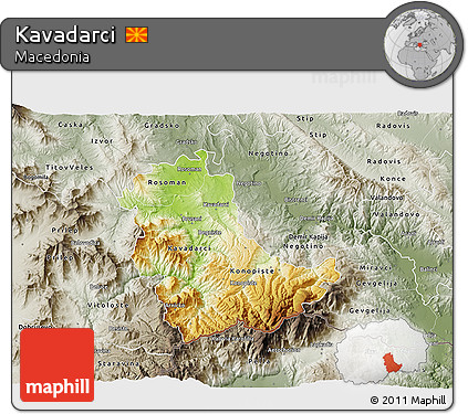 Physical 3D Map of Kavadarci, semi-desaturated