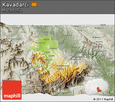 Physical 3D Map of Kavadarci, semi-desaturated
