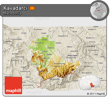 Physical 3D Map of Kavadarci, shaded relief outside