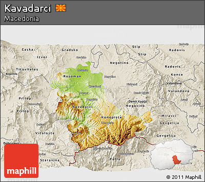 Physical 3D Map of Kavadarci, shaded relief outside