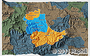 Political 3D Map of Kavadarci, darken, semi-desaturated