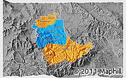 Political 3D Map of Kavadarci, desaturated