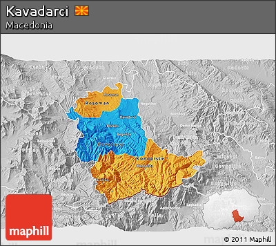 Political 3D Map of Kavadarci, lighten, desaturated