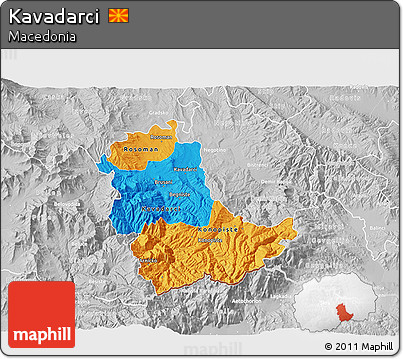 Political 3D Map of Kavadarci, lighten, desaturated