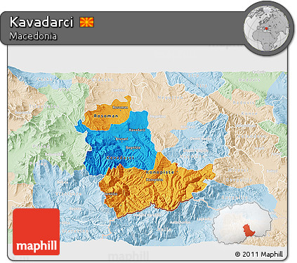 Political 3D Map of Kavadarci, lighten