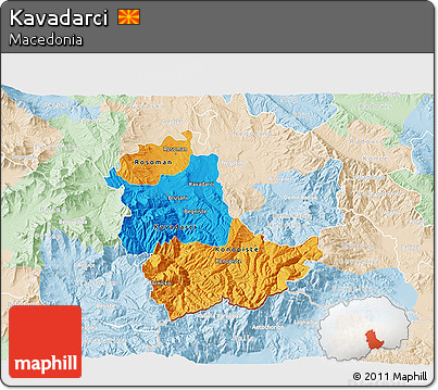 Political 3D Map of Kavadarci, lighten