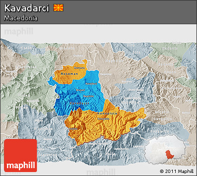 Political 3D Map of Kavadarci, lighten, semi-desaturated