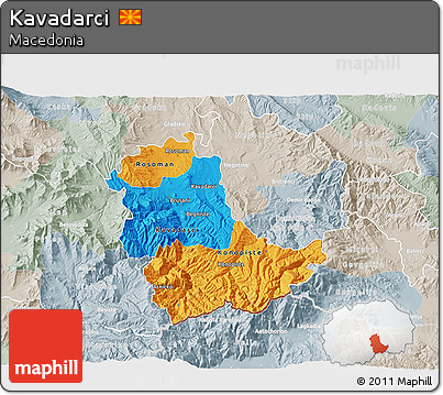 Political 3D Map of Kavadarci, lighten, semi-desaturated