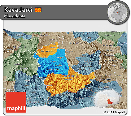 Political 3D Map of Kavadarci, semi-desaturated