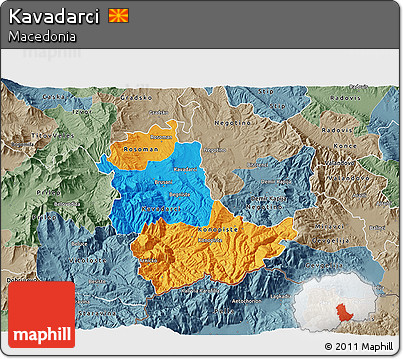 Political 3D Map of Kavadarci, semi-desaturated