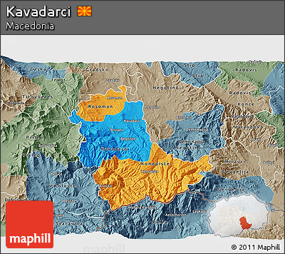 Political 3D Map of Kavadarci, semi-desaturated