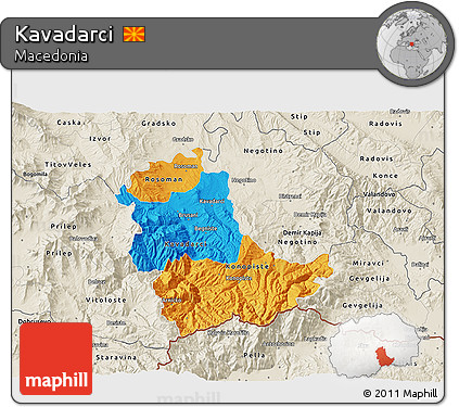 Political 3D Map of Kavadarci, shaded relief outside