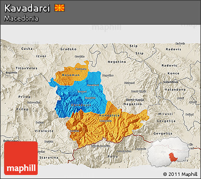 Political 3D Map of Kavadarci, shaded relief outside