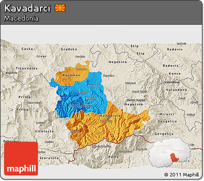 Political 3D Map of Kavadarci, shaded relief outside