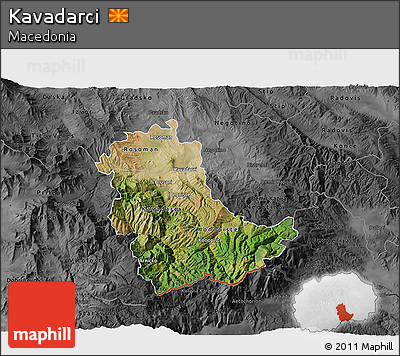 Satellite 3D Map of Kavadarci, darken, desaturated