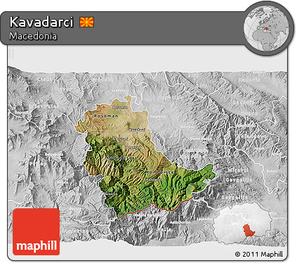 Satellite 3D Map of Kavadarci, lighten, desaturated