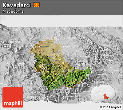 Satellite 3D Map of Kavadarci, lighten, desaturated
