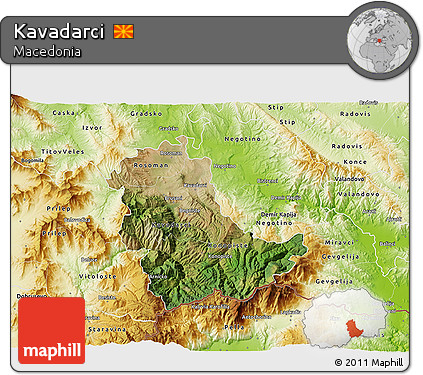 Satellite 3D Map of Kavadarci, physical outside