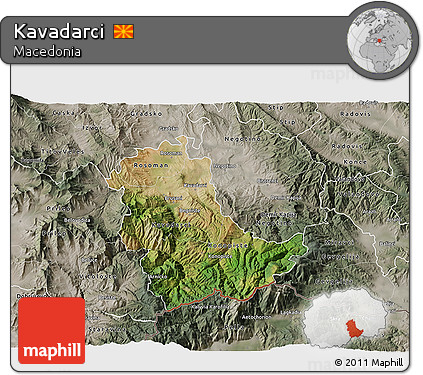Satellite 3D Map of Kavadarci, semi-desaturated
