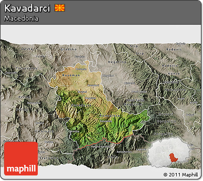 Satellite 3D Map of Kavadarci, semi-desaturated