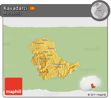Savanna Style 3D Map of Kavadarci, single color outside