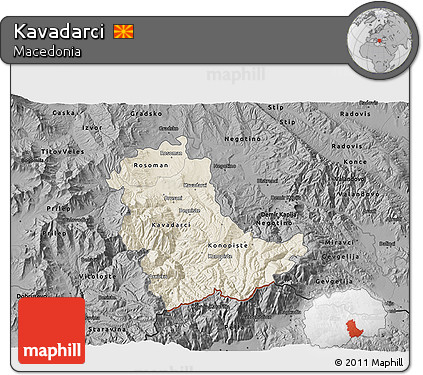 Shaded Relief 3D Map of Kavadarci, darken, desaturated