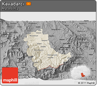 Shaded Relief 3D Map of Kavadarci, darken, desaturated