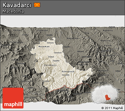 Shaded Relief 3D Map of Kavadarci, darken