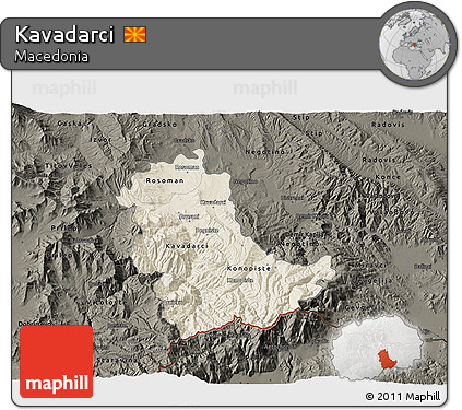 Shaded Relief 3D Map of Kavadarci, darken