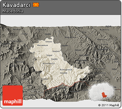 Shaded Relief 3D Map of Kavadarci, darken