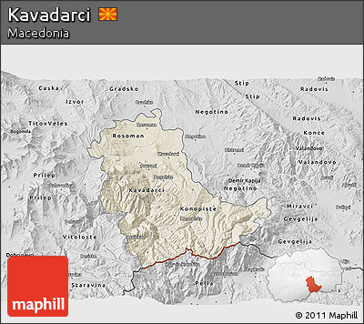 Shaded Relief 3D Map of Kavadarci, desaturated