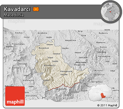 Shaded Relief 3D Map of Kavadarci, desaturated