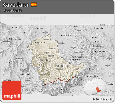 Shaded Relief 3D Map of Kavadarci, desaturated