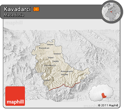 Shaded Relief 3D Map of Kavadarci, lighten, desaturated