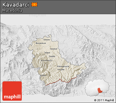 Shaded Relief 3D Map of Kavadarci, lighten, desaturated