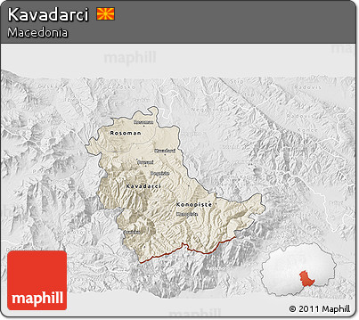 Shaded Relief 3D Map of Kavadarci, lighten, desaturated