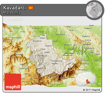 Shaded Relief 3D Map of Kavadarci, physical outside