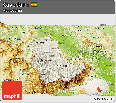 Shaded Relief 3D Map of Kavadarci, physical outside